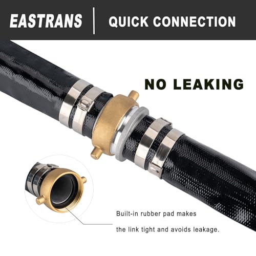 Eastrans 2" x 50' Black PVC Backwash and Discharge Hose for Swimming Pools, Heavy Duty Reinforced Flat Pool Hose with Aluminum Pin Lug Fittings - Image 3