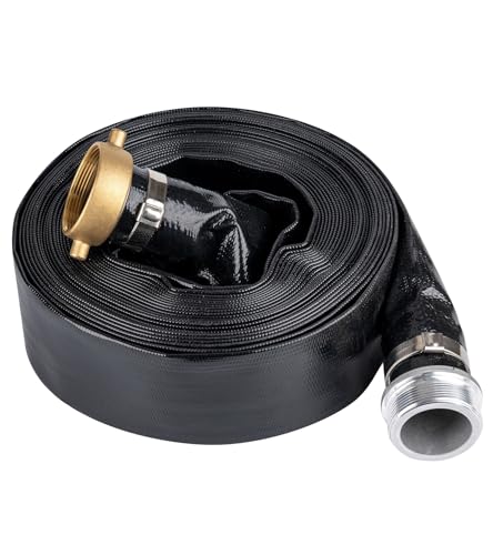 Eastrans 2" x 50' Black PVC Backwash and Discharge Hose for Swimming Pools, Heavy Duty Reinforced Flat Pool Hose with Aluminum Pin Lug Fittings - Image 1