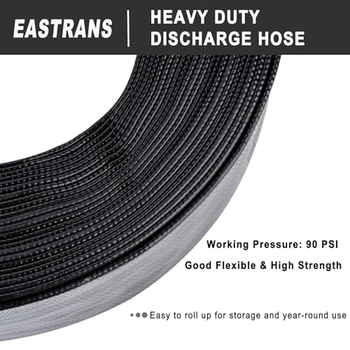 Eastrans 2" x 50' Black PVC Backwash and Discharge Hose for Swimming Pools, Heavy Duty Reinforced Flat Pool Hose with Aluminum Pin Lug Fittings - Image 4