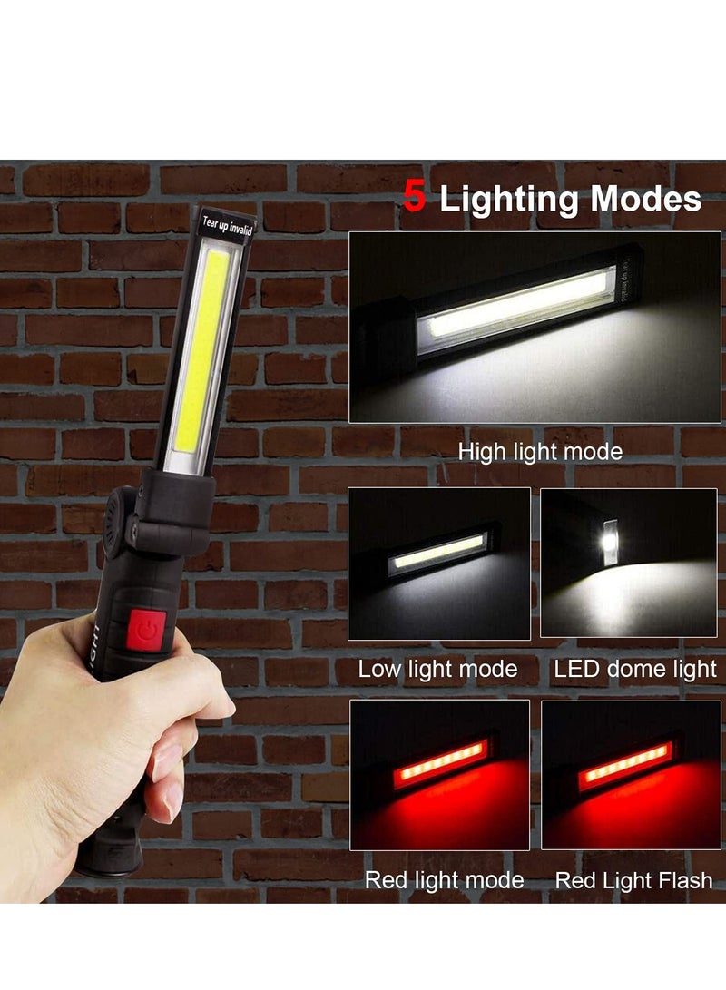 Rechargeable Work Lights, 2PCS LED Work Light, with Magnetic Base and 360¡ã Rotation Stand, 5 Modes COB Bright Flashlights Inspection Light for Car Repair, Home, Garage, Emergency, BBQ, Camping