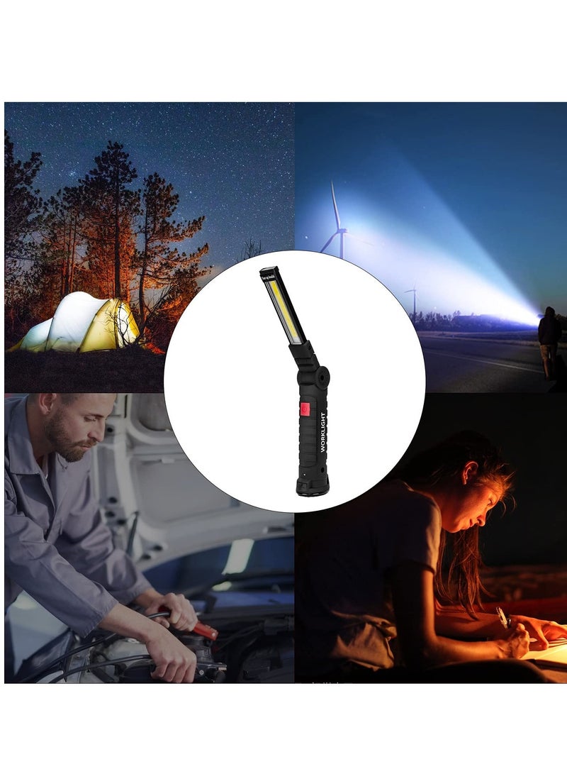 Rechargeable Work Lights, 2PCS LED Work Light, with Magnetic Base and 360¡ã Rotation Stand, 5 Modes COB Bright Flashlights Inspection Light for Car Repair, Home, Garage, Emergency, BBQ, Camping