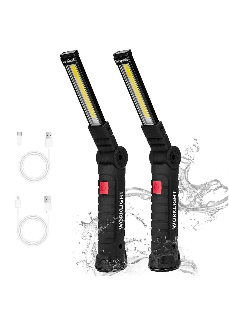 Generic Rechargeable Work Lights, 2PCS LED Work Light, with Magnetic Base and 360¡ã Rotation Stand, 5 Modes COB Bright Flashlights Inspection Light for Car Repair, Home, Garage, Emergency, BBQ, Camping  - Image 1
