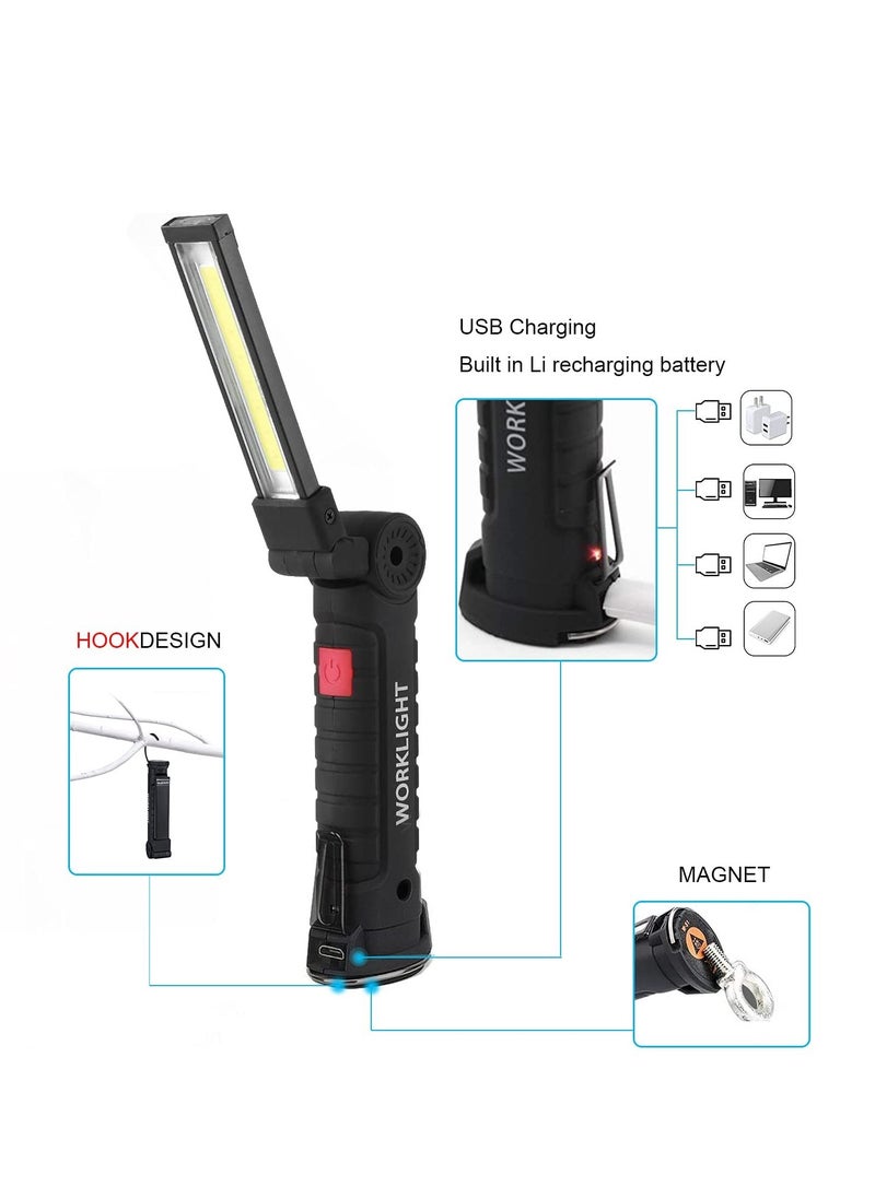 Generic Rechargeable Work Lights, 2PCS LED Work Light, with Magnetic Base and 360¡ã Rotation Stand, 5 Modes COB Bright Flashlights Inspection Light for Car Repair, Home, Garage, Emergency, BBQ, Camping  - Image 3