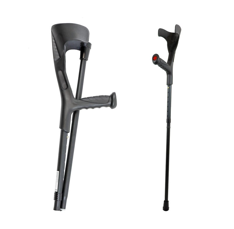 PEPE Mobility Folding Crutch for Adults (x1 Unit), Open Cuff, Adjustable Height, Aluminium, Orthopaedic, Elbow Crutches Women and Men, Black - Image 2