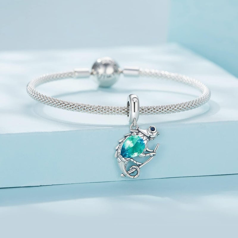 Excefore 925 Sterling Silver Animal Pendant Beads, Bead Charms for Bracelets, Girls Jewelry Beads Women Gift Bracelets and Necklaces, Crystal Everyday Accessories (Chameleon Pendant) - Image 1