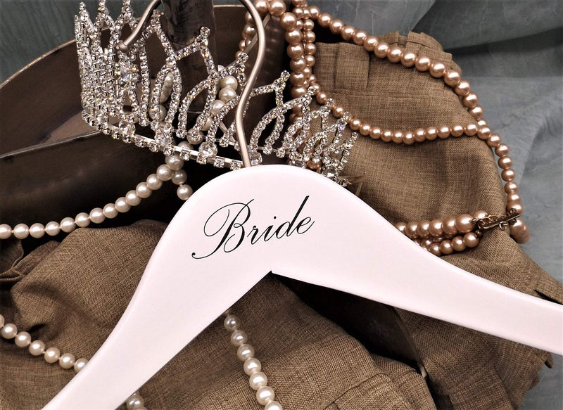 NAHANCO B20117 Bridal Hanger, White Wood Hanger with Black Imprint (Bride), 17” (1 Piece), White w/Black Imprint - Image 1