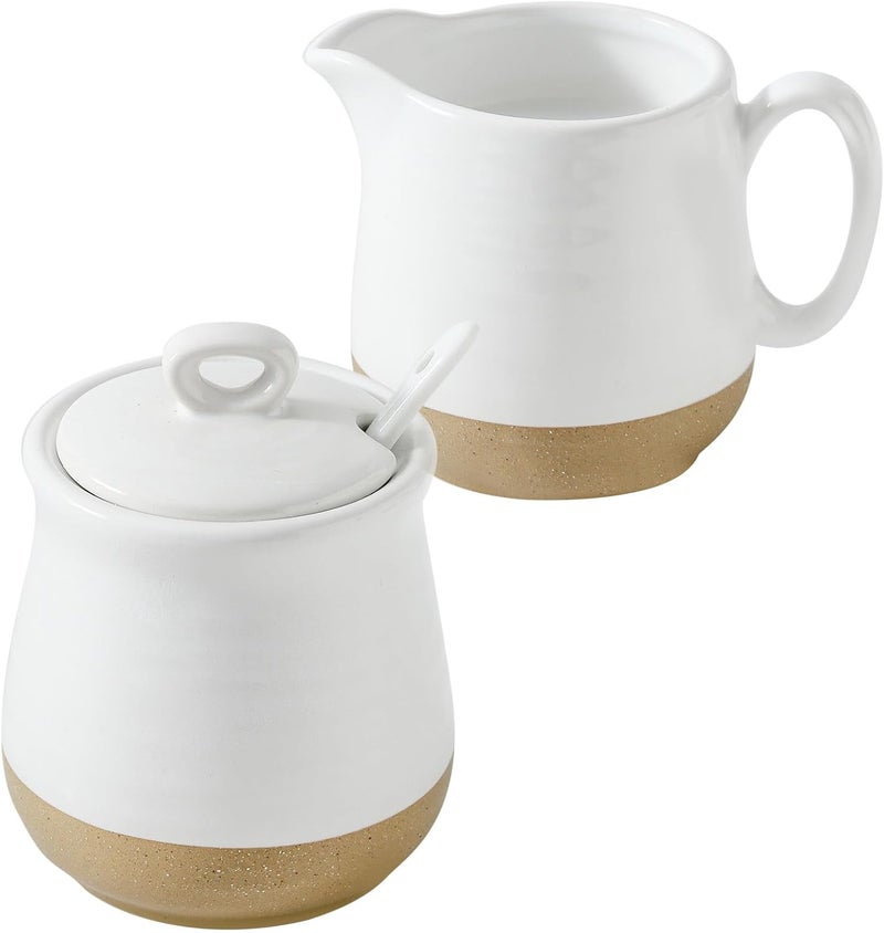 glowworm Sugar and Creamer Set, Vintage Porcelain Pitcher Creamer Sugar Bowl with Lid, 11 Ounce Sugar Bowl, 10 Ounce Cream Pitcher, Dishwasher Safe, White - Image 1