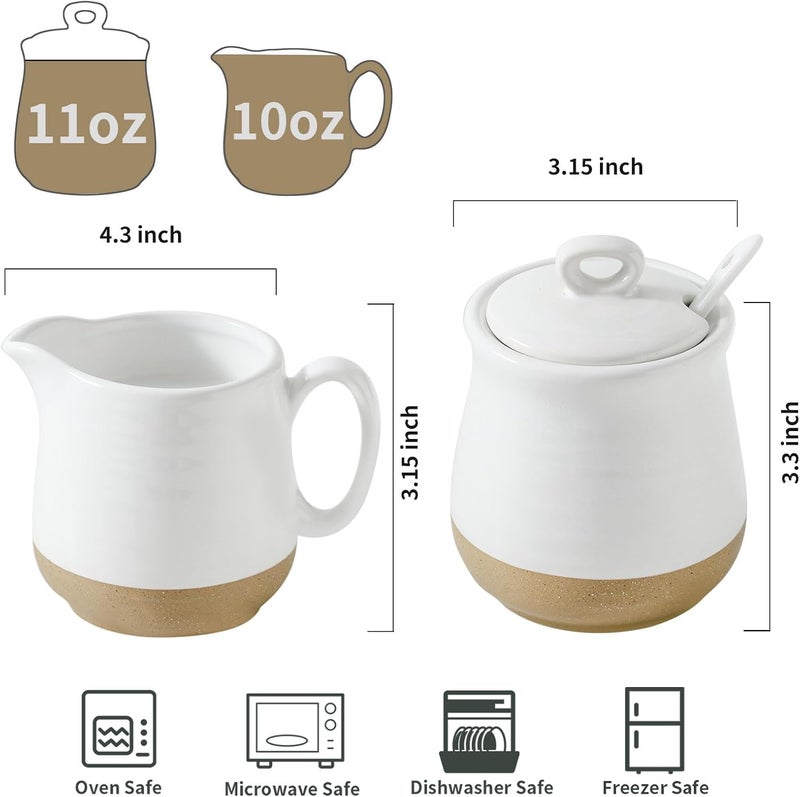 glowworm Sugar and Creamer Set, Vintage Porcelain Pitcher Creamer Sugar Bowl with Lid, 11 Ounce Sugar Bowl, 10 Ounce Cream Pitcher, Dishwasher Safe, White - Image 2