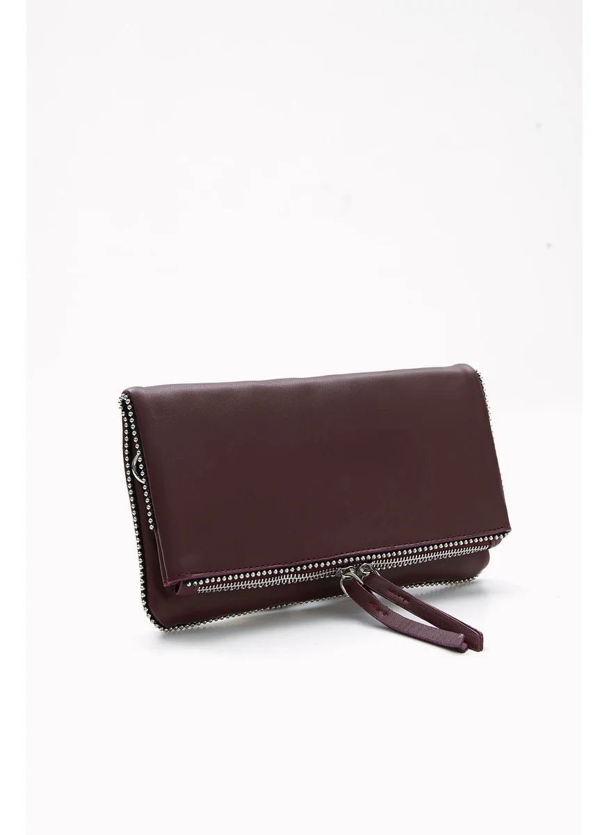 Wecre8 Maroon Chain Trim Convertible Clutch by WECRE8