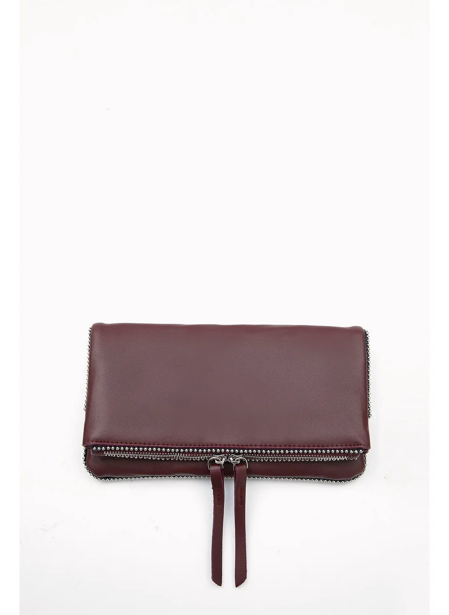 Wecre8 Maroon Chain Trim Convertible Clutch by WECRE8