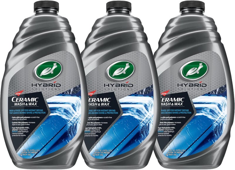 TurtleWax Hybrid Solutions Ceramic Car Wash and Wax, Gentle pH Neutral Car Cleaner with Extreme Water Beading Paint Protection, High Gloss Spot-Free, Car Wax Shine, Fruity Scent, 48 oz (Pack of 3) - Image 1