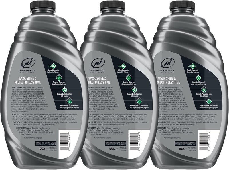 TurtleWax Hybrid Solutions Ceramic Car Wash and Wax, Gentle pH Neutral Car Cleaner with Extreme Water Beading Paint Protection, High Gloss Spot-Free, Car Wax Shine, Fruity Scent, 48 oz (Pack of 3) - Image 2