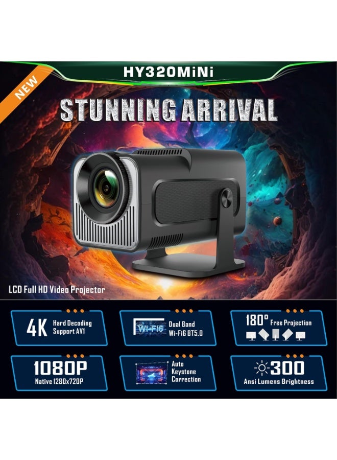Portable Projector, HY320 Mini Projector with WiFi and Bluetooth, Support 4K 1080P with Dual-Band WIFI6 BT5.0 Android 11, Smart TV Projector Auto Keystone Correction for Phone/TV Stick/Laptop - Image 2