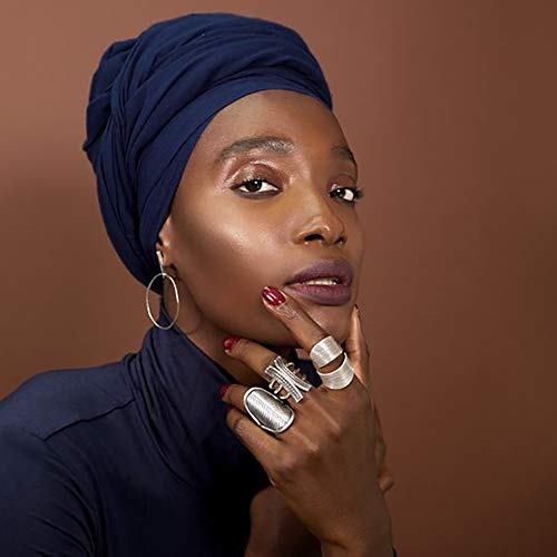 Harewom Headwraps for Women African Turbans Stretch Jersey Knit Scarf Headbands Tie for Bad Hair Day Navy Blue - Image 5