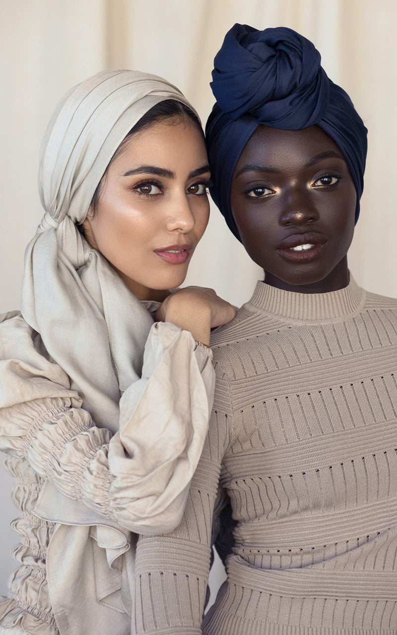 Harewom Headwraps for Women African Turbans Stretch Jersey Knit Scarf Headbands Tie for Bad Hair Day Navy Blue - Image 4