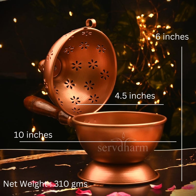 ServDharm Metal Aarti Metal Loban Dhoop Dani StandDhoop Dani Burner for Home Office Temple PujaRound Copper - Image 4