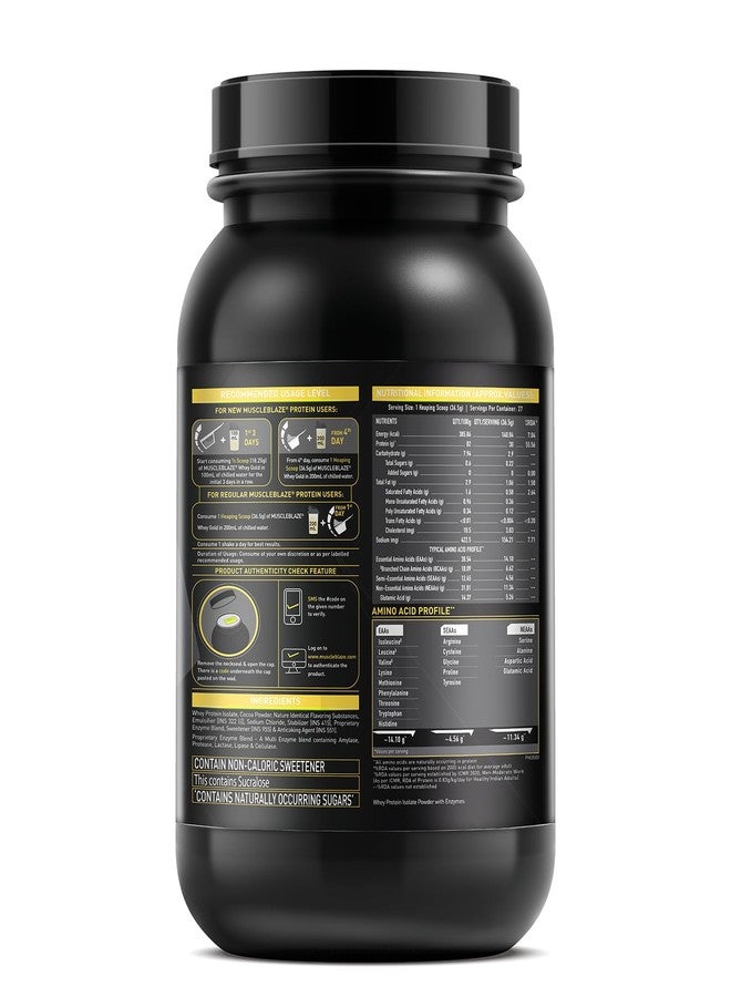 مسل بلايز MuscleBlaze Whey Gold، بروتين مصل اللبن المعزول 100%، معتمد من Labdoor USA، 30 غرام من بروتين مصل اللبن لكل مغرفة (شوكولاتة الحليب الغنية، 1 كجم / 2.2 رطل) - Image 2
