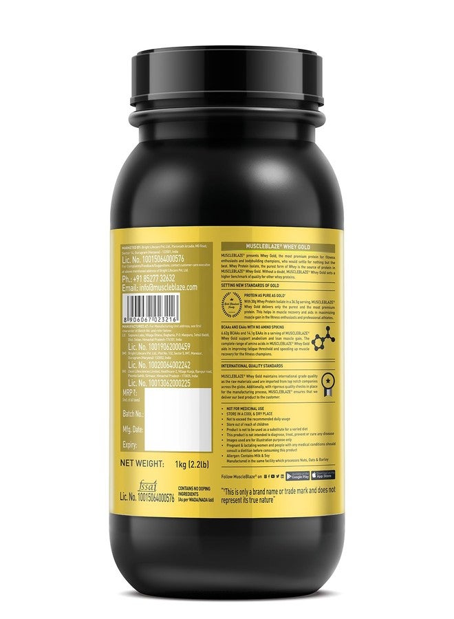 مسل بلايز MuscleBlaze Whey Gold، بروتين مصل اللبن المعزول 100%، معتمد من Labdoor USA، 30 غرام من بروتين مصل اللبن لكل مغرفة (شوكولاتة الحليب الغنية، 1 كجم / 2.2 رطل) - Image 3