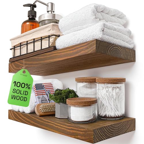 BAOBAB WORKSHOP Wood Floating Shelves for Wall Wooden Floating Shelf 16 Inch Rustic Bathroom Shelves for Room Wall for Kitchen Bedroom Living Room Farmhouse Walnut Finish 16W 67D Set of 2
