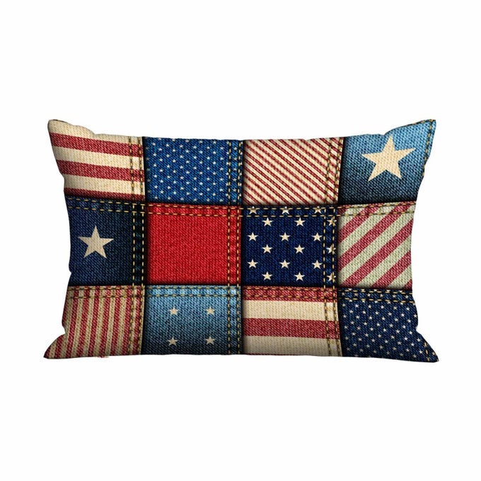 Cushion Cover American Flag Stripe and Star PatchworkPillow Case for Bed Couch Sofa Office Decor 20x30 Inches