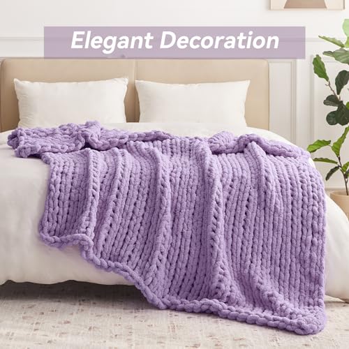 Negwoo Chunky Knit Throw Blanket, 30''*40'' Knitted Throw Chenille Yarn for Bed Couch, Handmade Light Purple Crochet Big Thick Blanket, Machine Washable Cute Comfy Blanket for Home Decor - Image 3