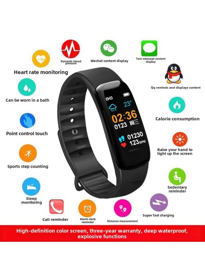 Smart Bracelet C1s Blood Pressure Heart Rate Waterproof Color Screen Bluetooth Pedometer Sports Bracelet Watch Direct Sale-Colour:Purple - Image 1