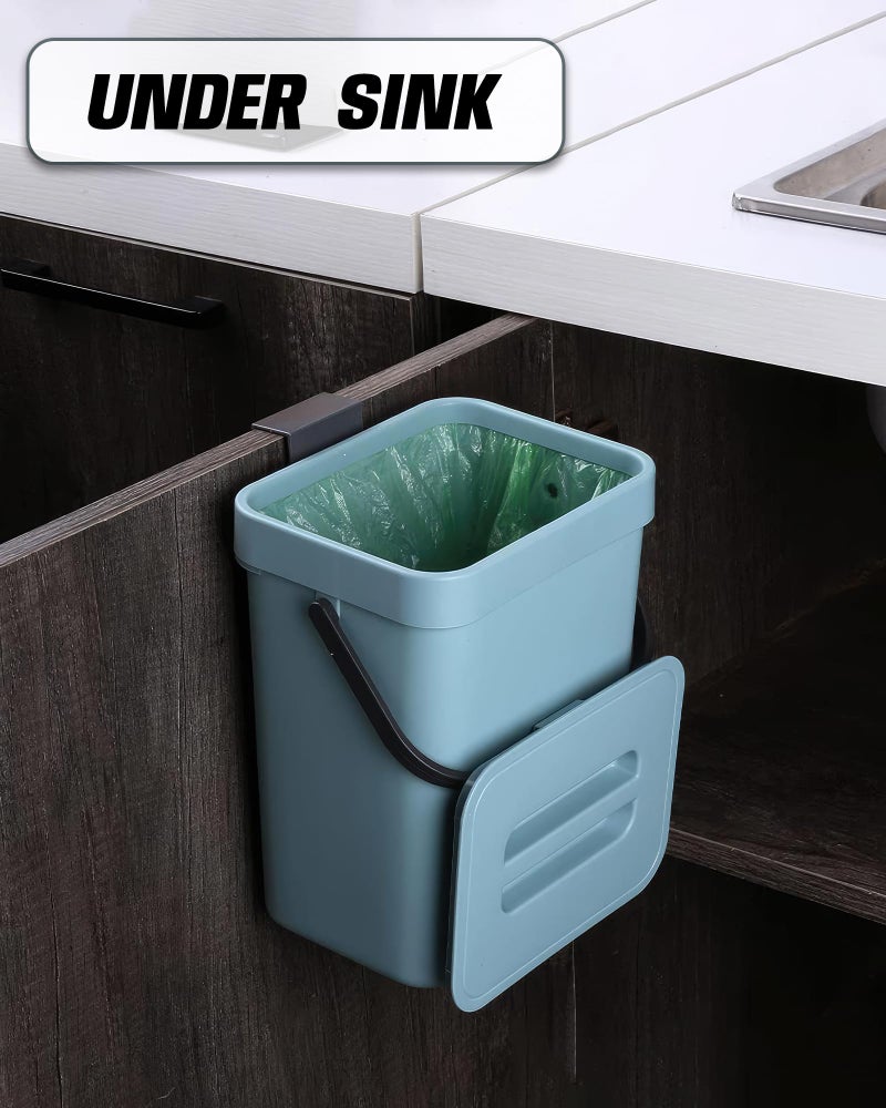 MONGTINGLU 1.3 Gallon Small Trash Can with Lid - Countertop Food Waste Bin, Kitchen Hanging Trash Can for Cabinet Door/Under Sink, Small Garbage Can for Desk, 5L(Subtle Blue) - Image 3