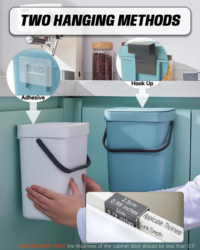 MONGTINGLU 1.3 Gallon Small Trash Can with Lid - Countertop Food Waste Bin, Kitchen Hanging Trash Can for Cabinet Door/Under Sink, Small Garbage Can for Desk, 5L(Subtle Blue) - Image 4