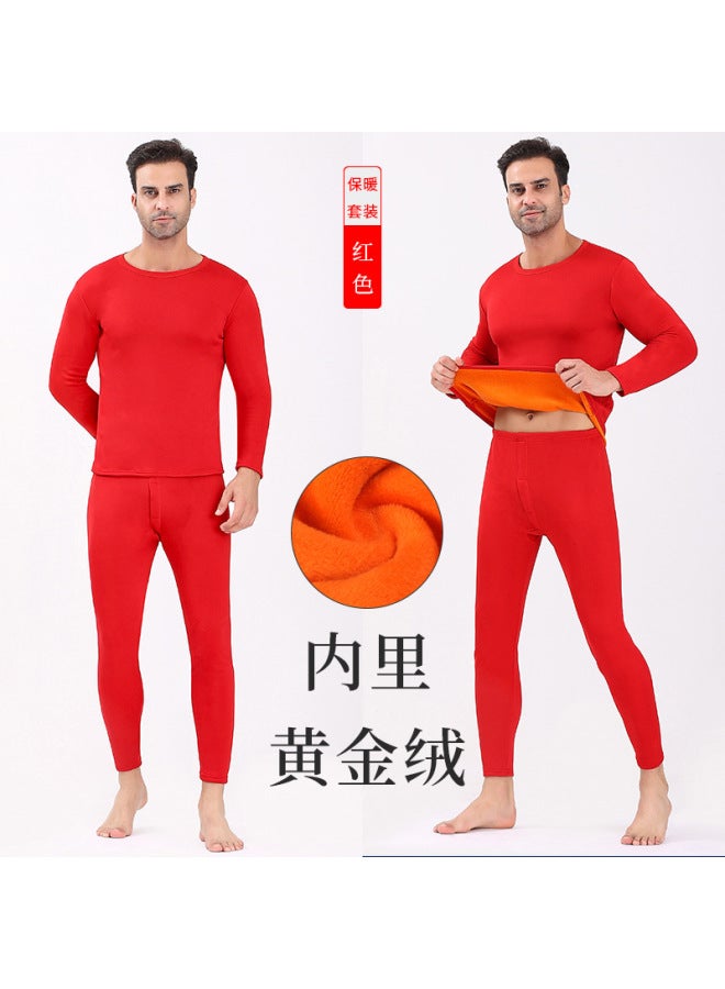 ملابس داخلية حرارية مبطنة مزدوجة الطبقات للرجال والنساء - بدلة سميكة مضادة للبرد من الف fleece الذهبي لملابس الخريف للأزواج منتصف العمر وكبار السن