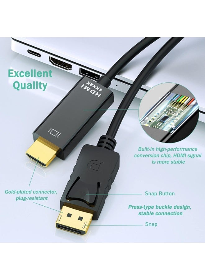 كابل محول DisplayPort إلى HDMI بدقة 4K، بطول 6 أقدام، عالي السرعة، لتحويل بطاقات الرسومات من أجهزة الكمبيوتر المكتبية والمحمولة إلى شاشات التلفزيون عالية الدقة وأجهزة العرض. يدعم كابل DisplayPort ذكر إلى HDMI ذكر دقة 4K بمعدل 60 هرتز، و2K بمعدل 120 هرتز، و1080P Full HD، بالإضافة إلى بث الصوت والفيديو والألعاب وعرض الشاشة الممتد. - Image 2