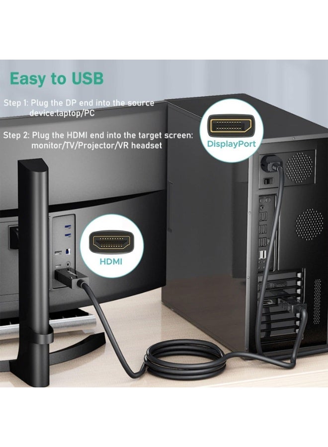 كابل محول DisplayPort إلى HDMI بدقة 4K، بطول 6 أقدام، عالي السرعة، لتحويل بطاقات الرسومات من أجهزة الكمبيوتر المكتبية والمحمولة إلى شاشات التلفزيون عالية الدقة وأجهزة العرض. يدعم كابل DisplayPort ذكر إلى HDMI ذكر دقة 4K بمعدل 60 هرتز، و2K بمعدل 120 هرتز، و1080P Full HD، بالإضافة إلى بث الصوت والفيديو والألعاب وعرض الشاشة الممتد. - Image 4