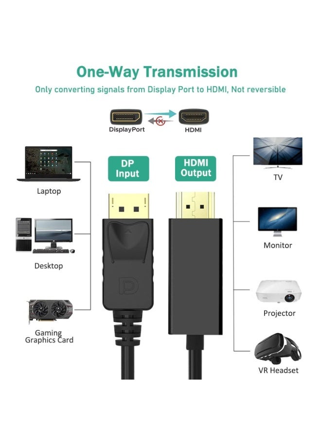 كابل محول DisplayPort إلى HDMI بدقة 4K، بطول 6 أقدام، عالي السرعة، لتحويل بطاقات الرسومات من أجهزة الكمبيوتر المكتبية والمحمولة إلى شاشات التلفزيون عالية الدقة وأجهزة العرض. يدعم كابل DisplayPort ذكر إلى HDMI ذكر دقة 4K بمعدل 60 هرتز، و2K بمعدل 120 هرتز، و1080P Full HD، بالإضافة إلى بث الصوت والفيديو والألعاب وعرض الشاشة الممتد. - Image 3