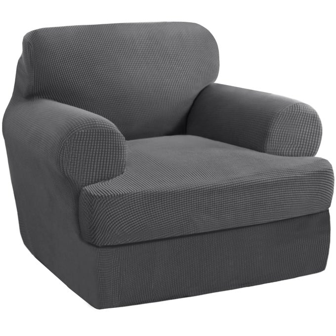 2 PIECES T CUSHION CHAIR SLIPCOVER STRETCH COUCH COVERS FOR T CUSHION SOFA SLIPCOVERS CHAIR COVERS ARMCHAIR WITH 1 INDIVIDUAL T SHAPE SEAT COVERS WIDTH UP TO 47 GREY