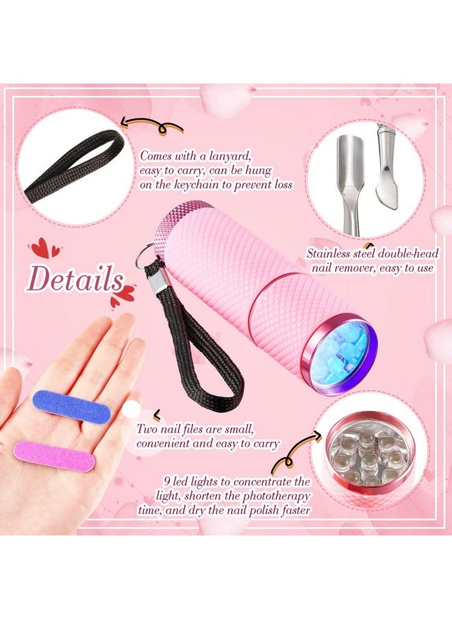 Chumia Mini Uv Led Nail Lamp For Gel Nails With 9 Led And Nail Cuticle Pusher Portable Gel Led Uv Nail Lamp Stainless Steel Manicure Tool With 2 Pieces Nail Files For Girl Woman Home (Pink)  - Image 2