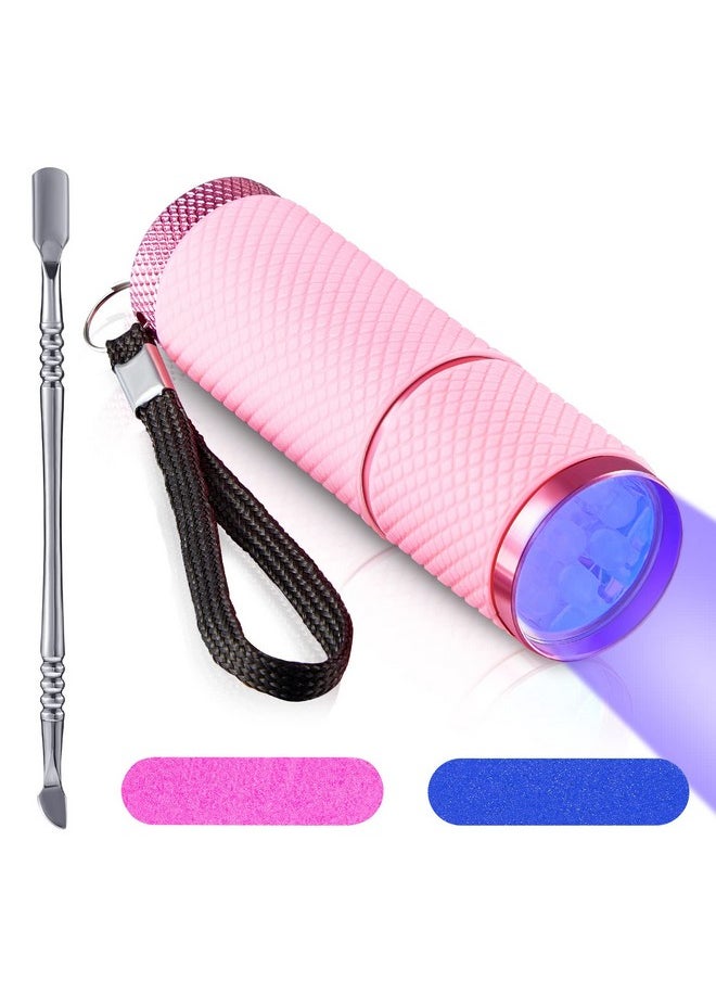 Chumia Mini Uv Led Nail Lamp For Gel Nails With 9 Led And Nail Cuticle Pusher Portable Gel Led Uv Nail Lamp Stainless Steel Manicure Tool With 2 Pieces Nail Files For Girl Woman Home (Pink)  - Image 1