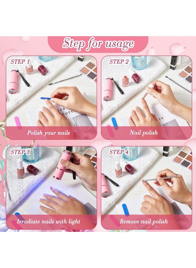 Chumia Mini Uv Led Nail Lamp For Gel Nails With 9 Led And Nail Cuticle Pusher Portable Gel Led Uv Nail Lamp Stainless Steel Manicure Tool With 2 Pieces Nail Files For Girl Woman Home (Pink)  - Image 4