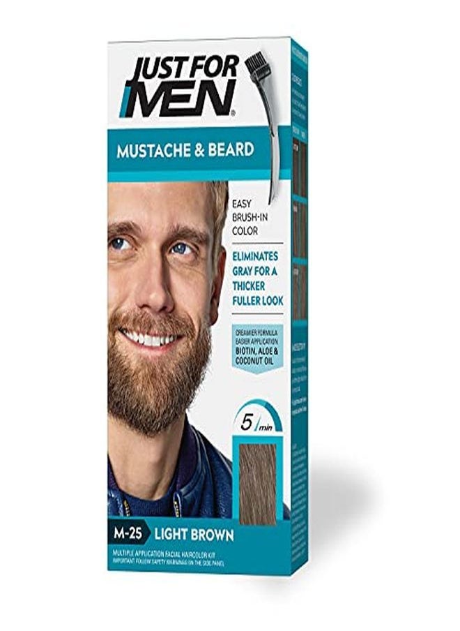 Just For Men شارب ولحية، تلوين اللحية للشعر الرمادي مع فرشاة مرفقة لسهولة الاستخدام، مع البيوتين والصبار وزيت جوز الهند لشعر وجه صحي - بني فاتح، M-25  - Image 2