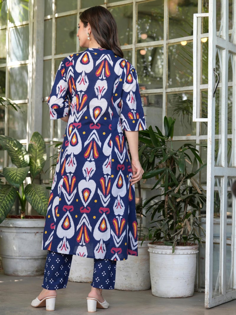 rytras Women's Pure Cotton Printed Ethnic Wear A-Line Kurta Set with Palazzo Pants(RYT638,Blue,M) - Image 2