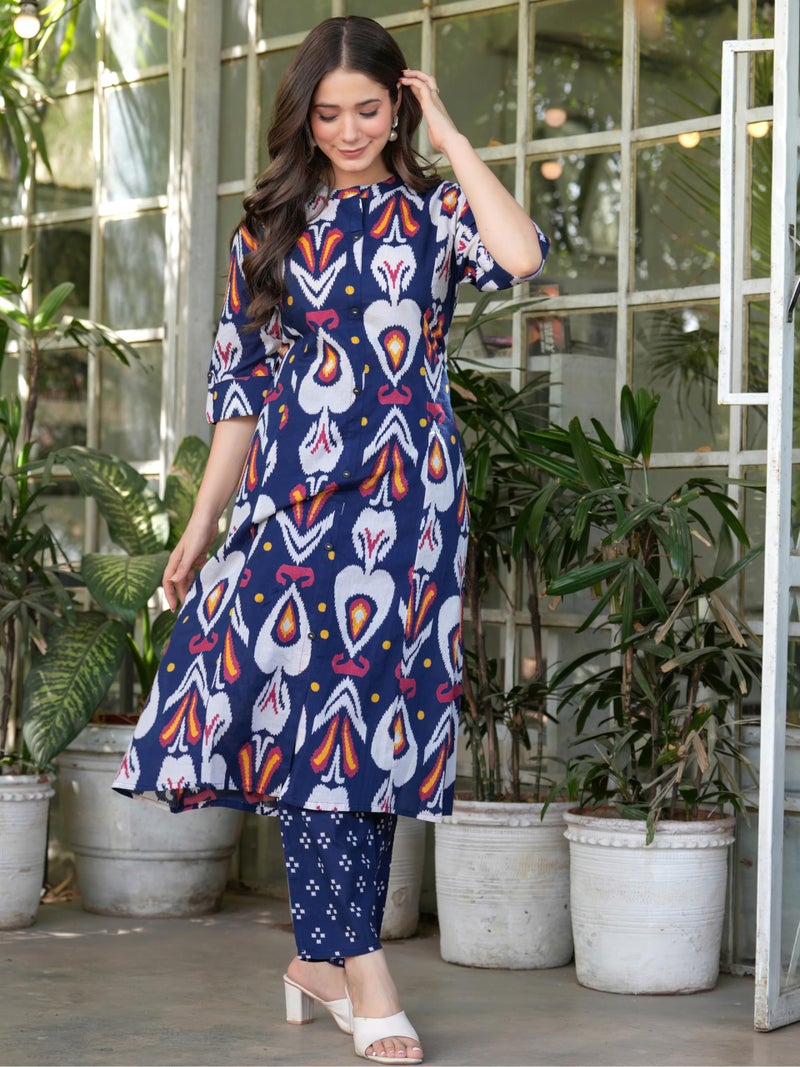 rytras Women's Pure Cotton Printed Ethnic Wear A-Line Kurta Set with Palazzo Pants(RYT638,Blue,M) - Image 4