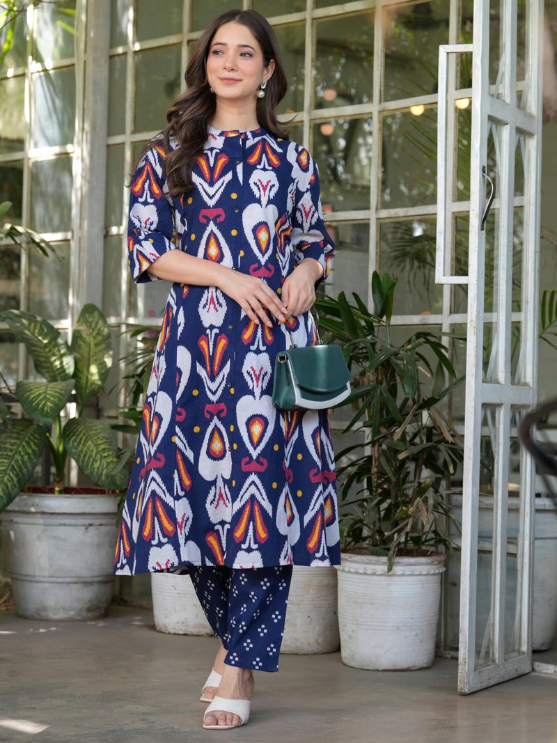 rytras Women's Pure Cotton Printed Ethnic Wear A-Line Kurta Set with Palazzo Pants(RYT638,Blue,M) - Image 5