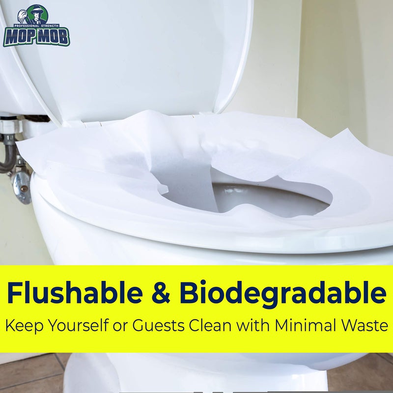 Mop Mob Biodegradable Half-Fold Toilet Seat Covers 500 Pk. Self-Flushing, Disposable Potty Papers Keep Toilets Clean and Family Healthy. Sanitary Paper Safety Covers for Commercial, Home, Travel and Kids Use - Image 4