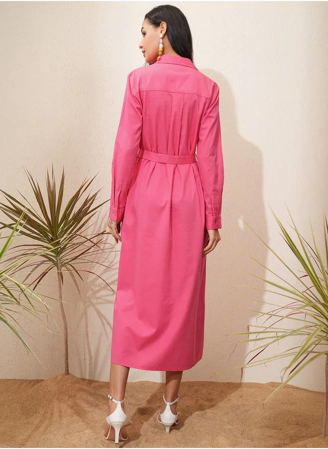 Tokyo Talkies Belted Pink Shirt Dress