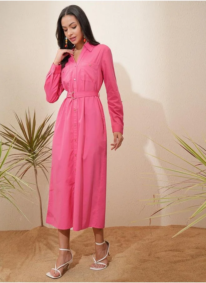 Tokyo Talkies Belted Pink Shirt Dress