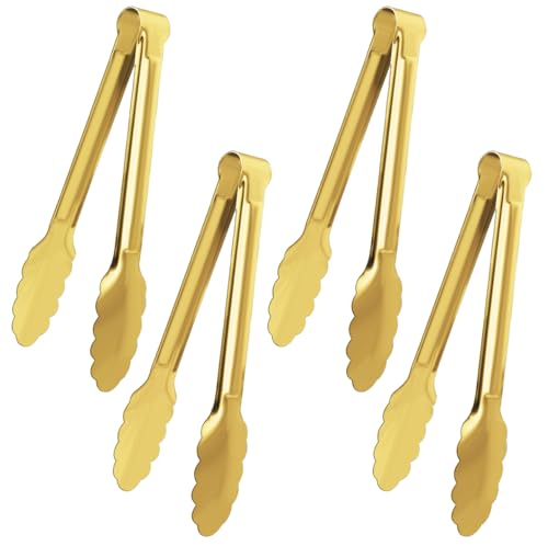 XEVOM 4 Pack Gold Serving Tongs XEVOM Buffet Tongs Serving Utensils Salad Tongs Stainless Steel Gold Plated Buffet Serving Tongs,9 Inch - Image 1