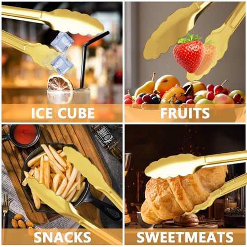 XEVOM 4 Pack Gold Serving Tongs XEVOM Buffet Tongs Serving Utensils Salad Tongs Stainless Steel Gold Plated Buffet Serving Tongs,9 Inch - Image 5