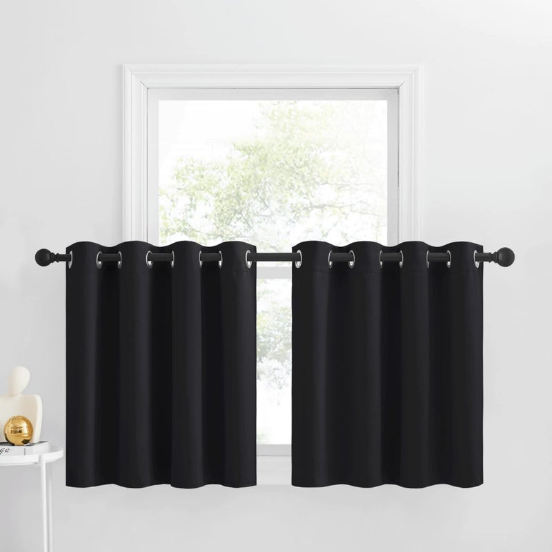 NICETOWN Short Tiers Blackout Curtains for RV Bedroom Windows Room Darkening Grommet Curtain Tiers for BasementBedroomHalloween Decor 52 W x 30 L Black Set of 2