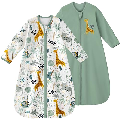 يوفوس كيس نوم للأطفال 6-12 شهر بكم طويل بطانية قابلة للارتداء 100 قطن عضوي بسحاب مزدوج 0.5 توغ كيس نوم للأطفال خفيف الوزن