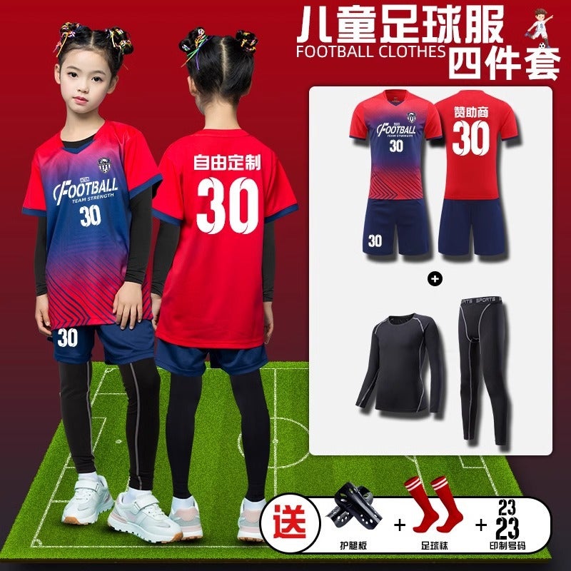 Children'S Football Clothing Suit Boys And Girls Competition Training Team Clothing Long Sleeve Trousers Four-Piece Sports Jersey - Image 2