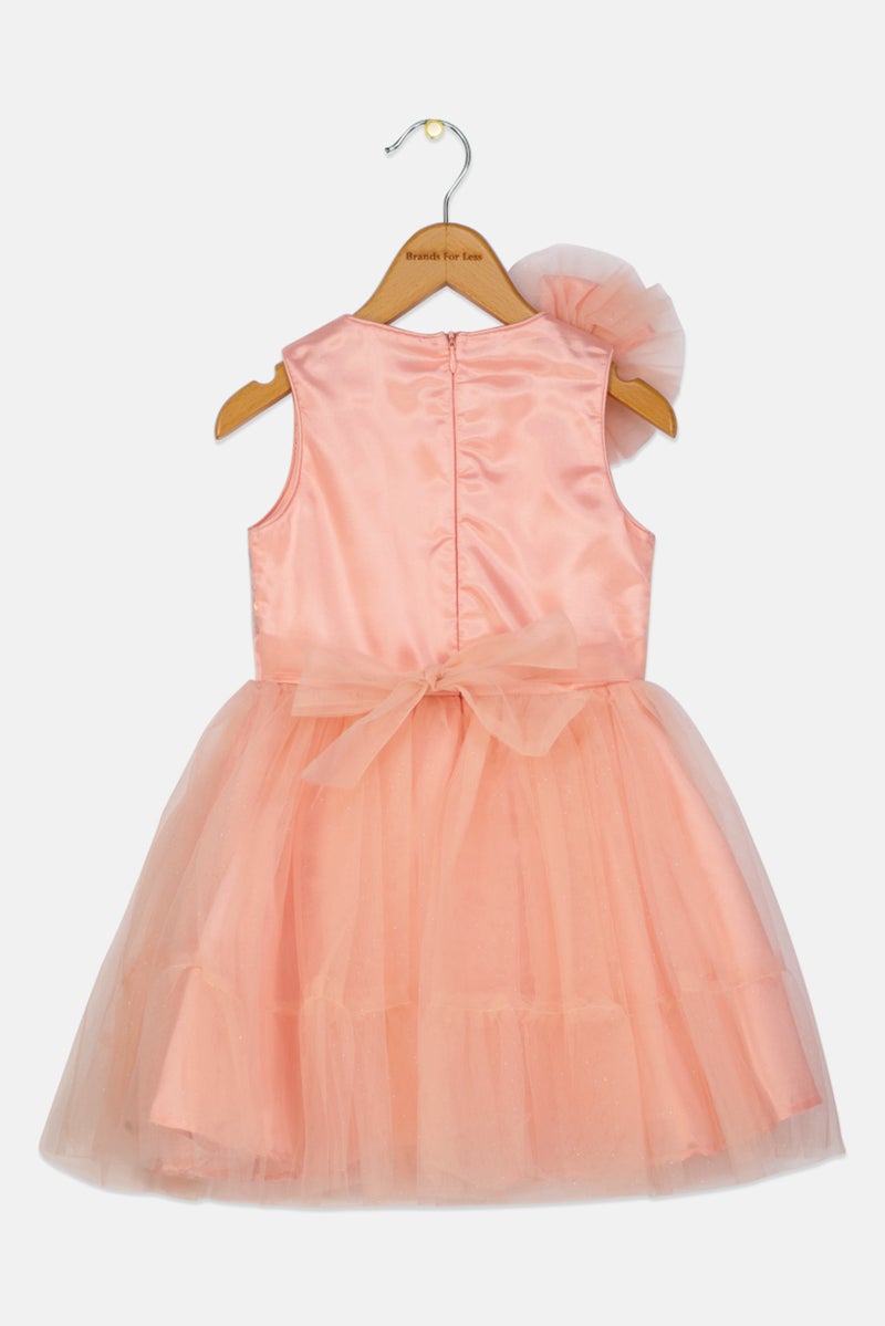 Lunamoon Toddlers Girl Textured Partywear Dress, Peach - Image 2