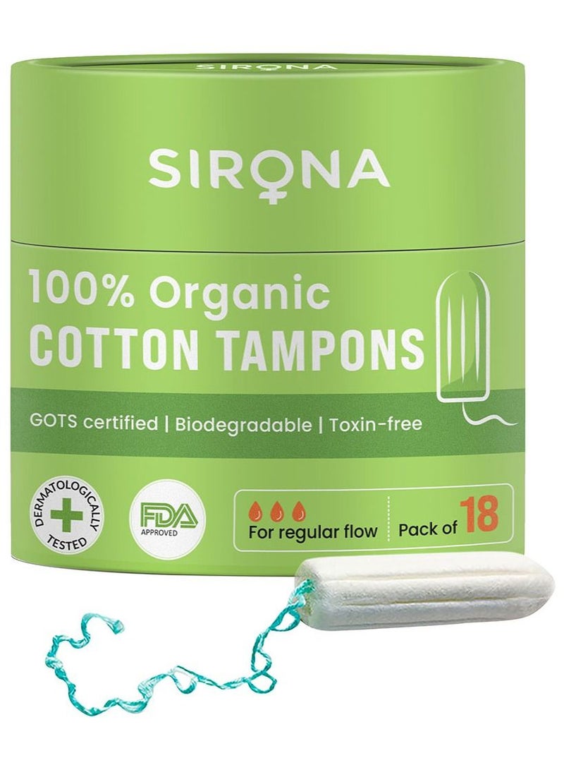 Sirona Organic Cotton Regular Flow Tampons 18 Pieces Pack - Image 1